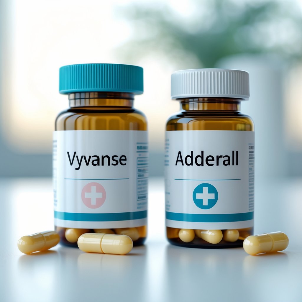 Two pill bottles with capsules placed side by side on a white surface in a clinical setting.