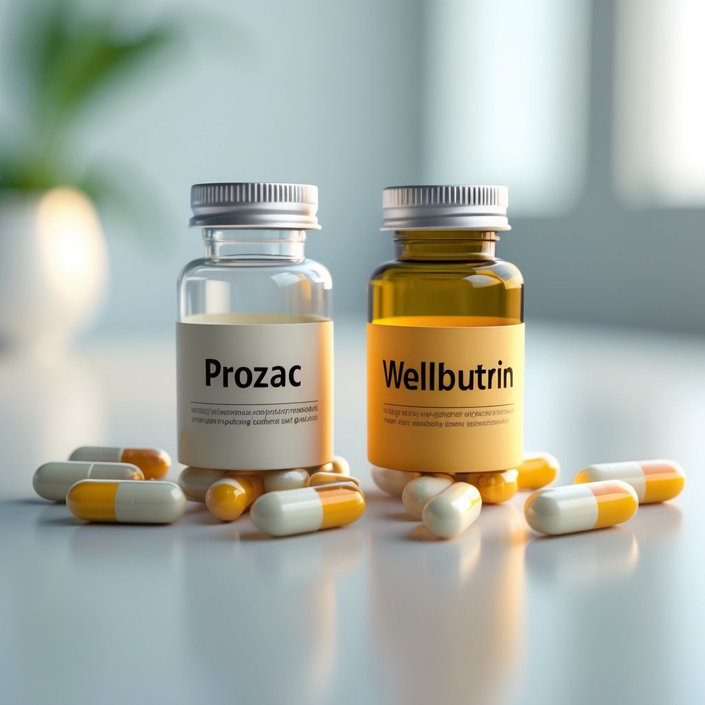 Two pill bottles with capsules and tablets on a white surface, representing a comparison of two medications.